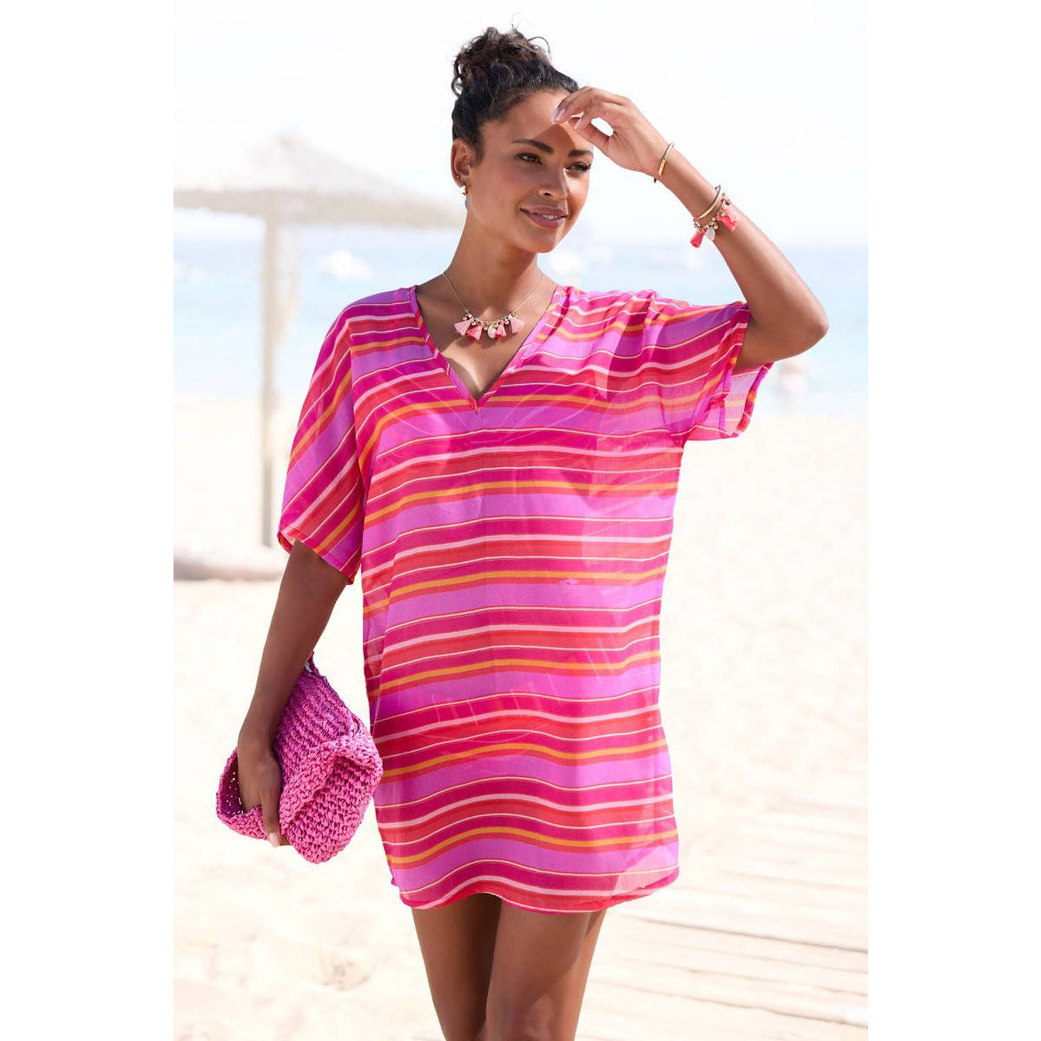s.Oliver strandtuniek roze oranje rood