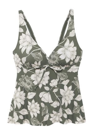 voorgevormde tankini bikinitop olijfgroen/wit
