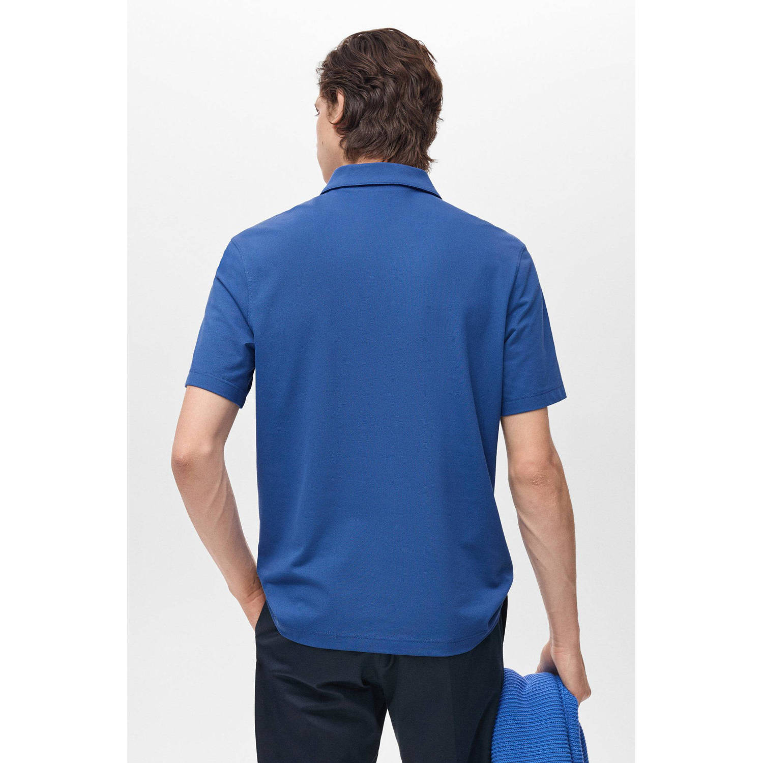 Mango Man slim polo fijn gebreid blauw