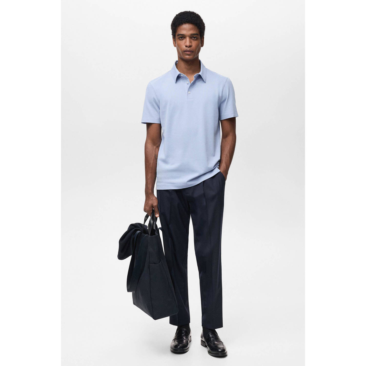 Mango Man slim polo lichtblauw