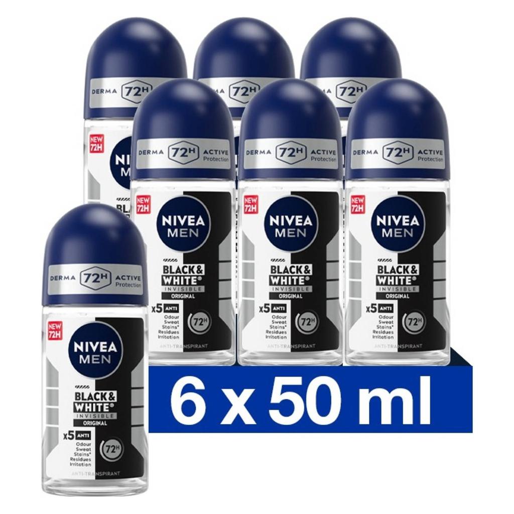 NIVEA FOR MEN Deodorant Roll On Invisible Black&White Power 50 ml Multiverpakking