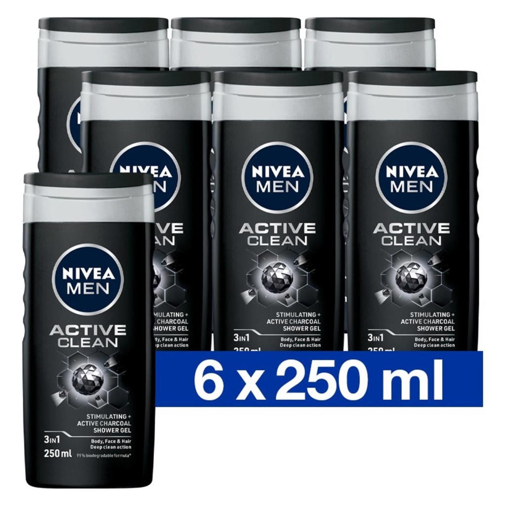 NIVEA FOR MEN Active Clean Douchegel 250 ml Multiverpakking