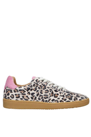 Poona leopard leren sneakers met panterprint beige/roze