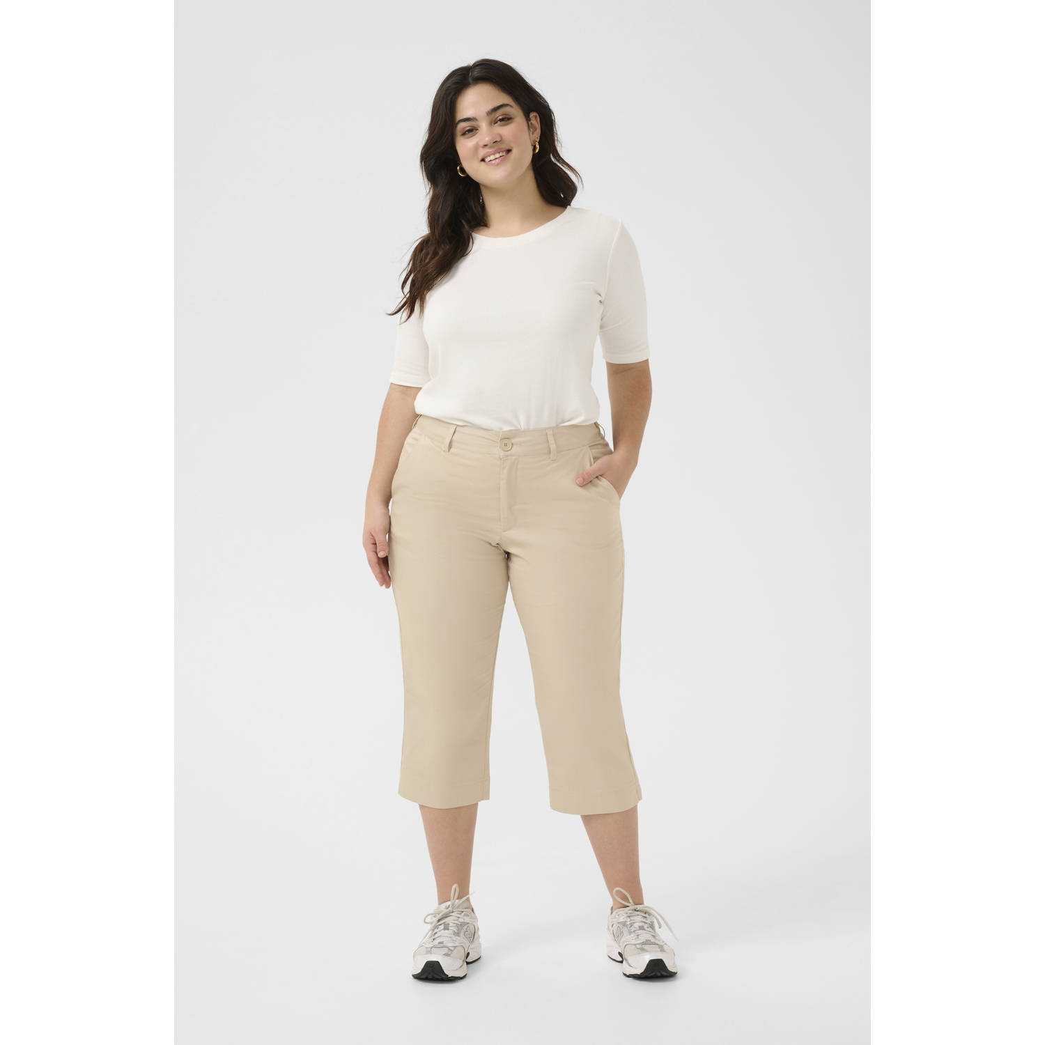 Kaffe Curve slim regular waist broek zand