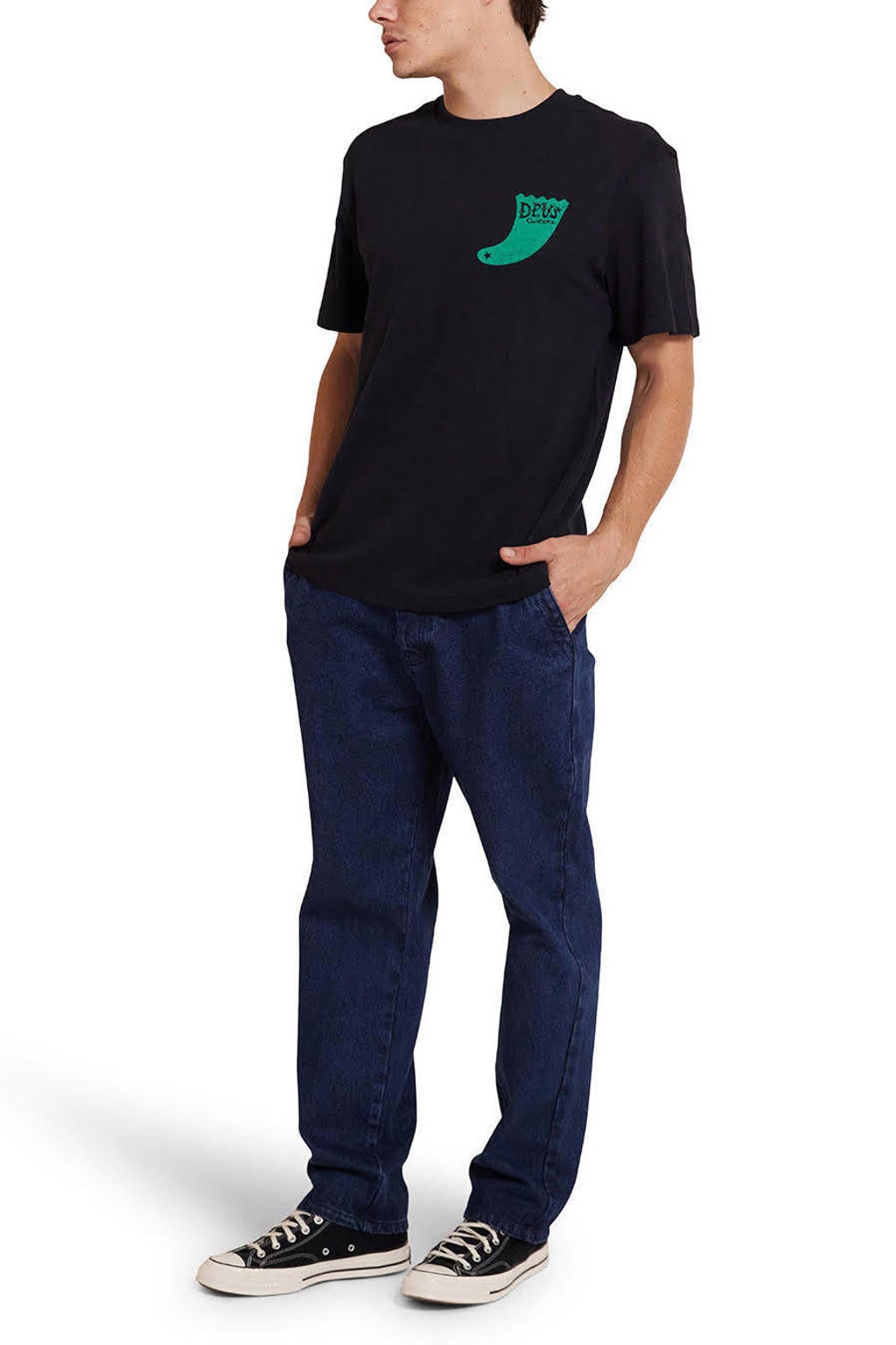Zwarte heren Deus Ex Machina T-shirt van katoen met printopdruk, korte mouwen en ronde hals