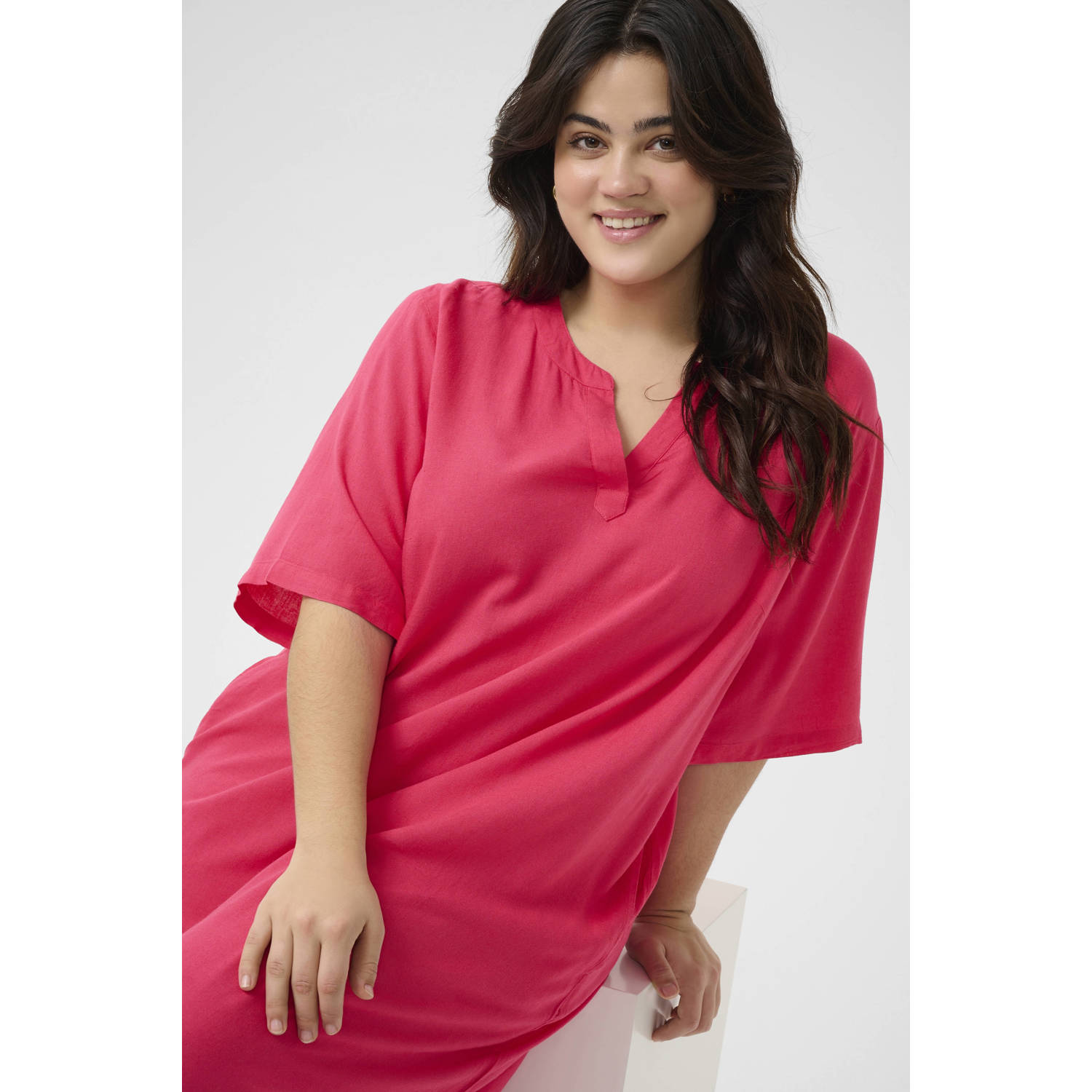 Kaffe Curve linnen midi jurk roze
