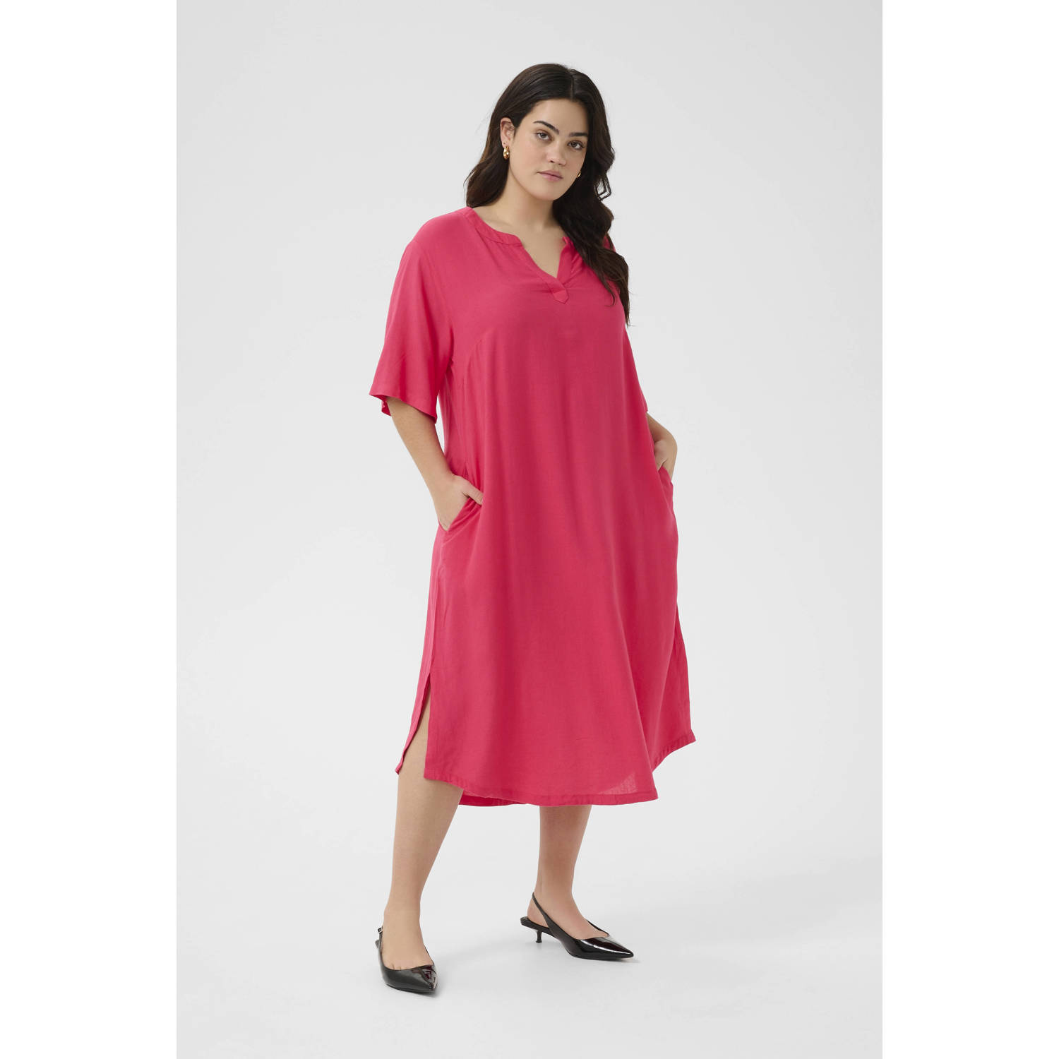 Kaffe Curve linnen midi jurk roze
