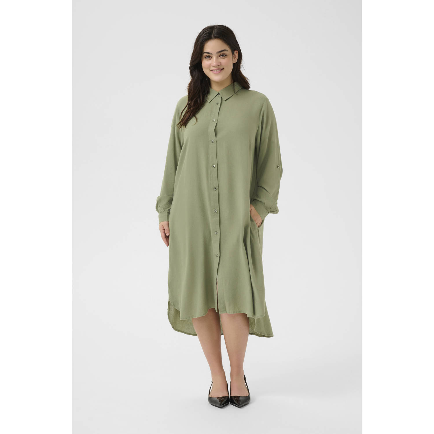 Kaffe Curve linnen blousejurk groen