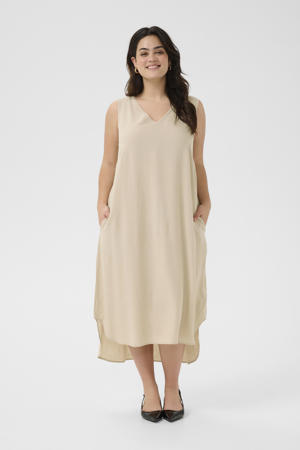 linnen midi jurk beige
