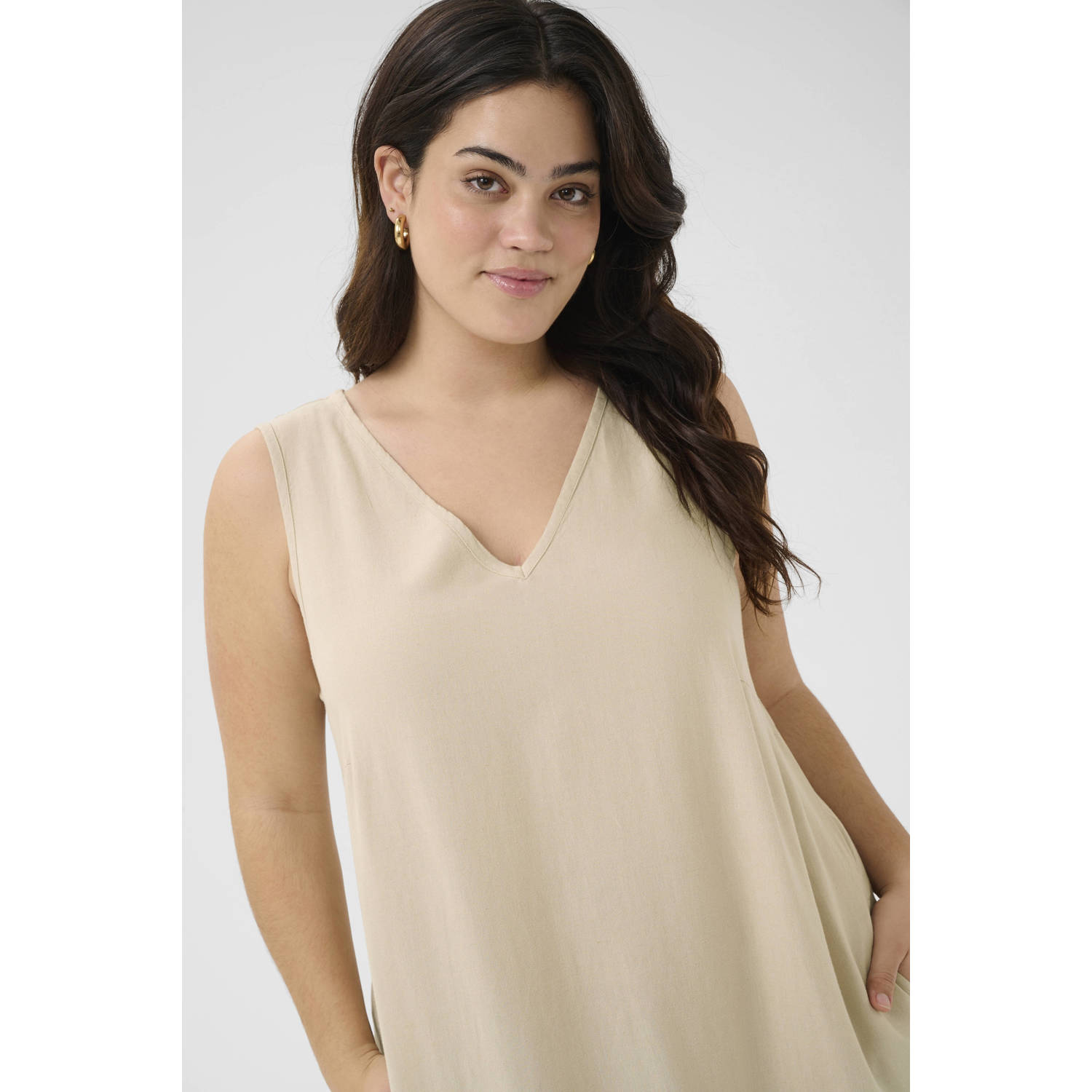 Kaffe Curve linnen midi jurk beige