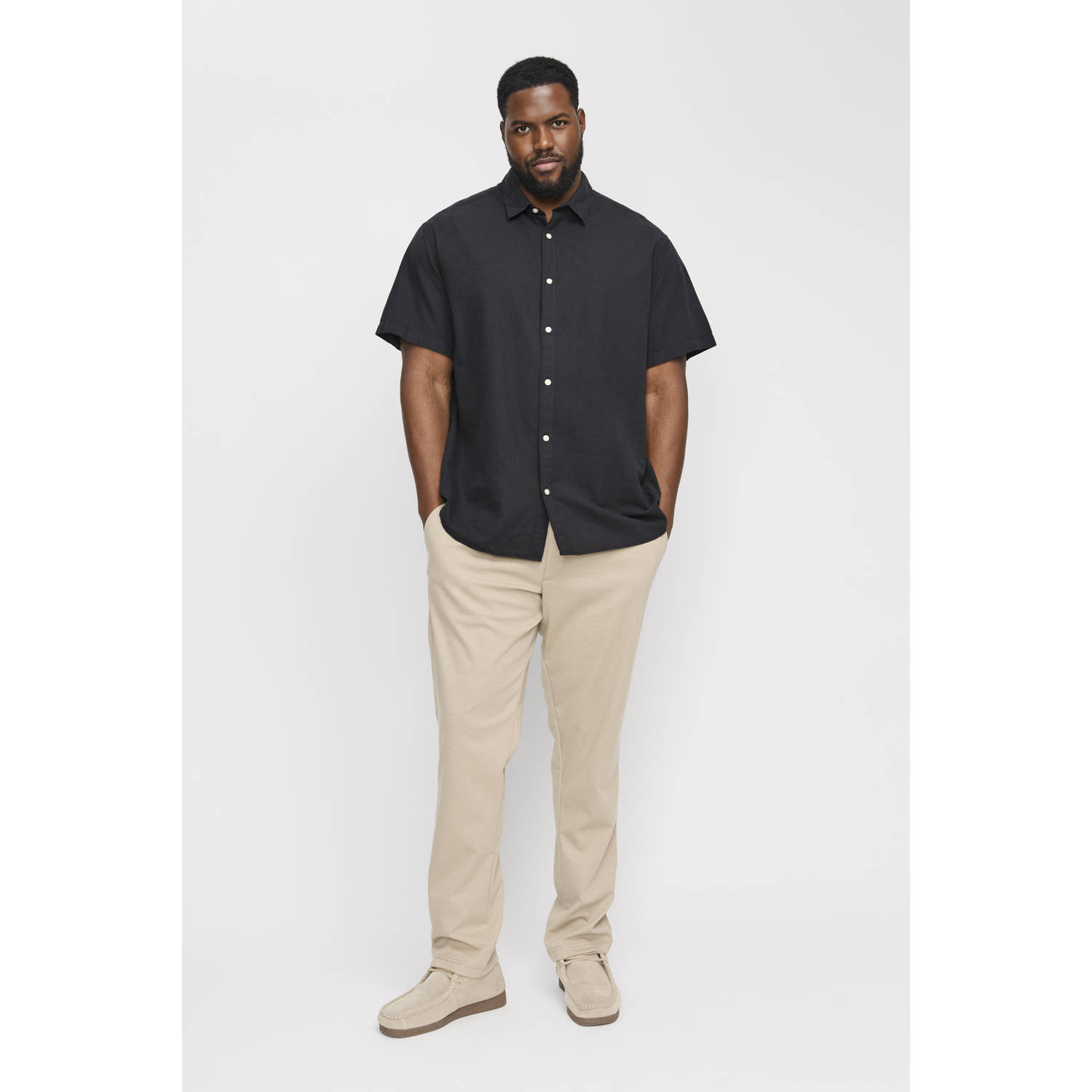 JACK & JONES PLUS SIZE casual overhemd zwart