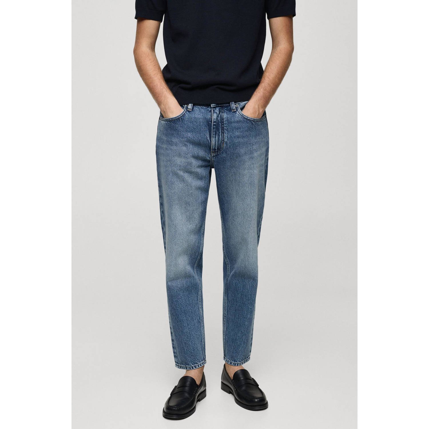 Mango Man tapered jeans changeant blauw
