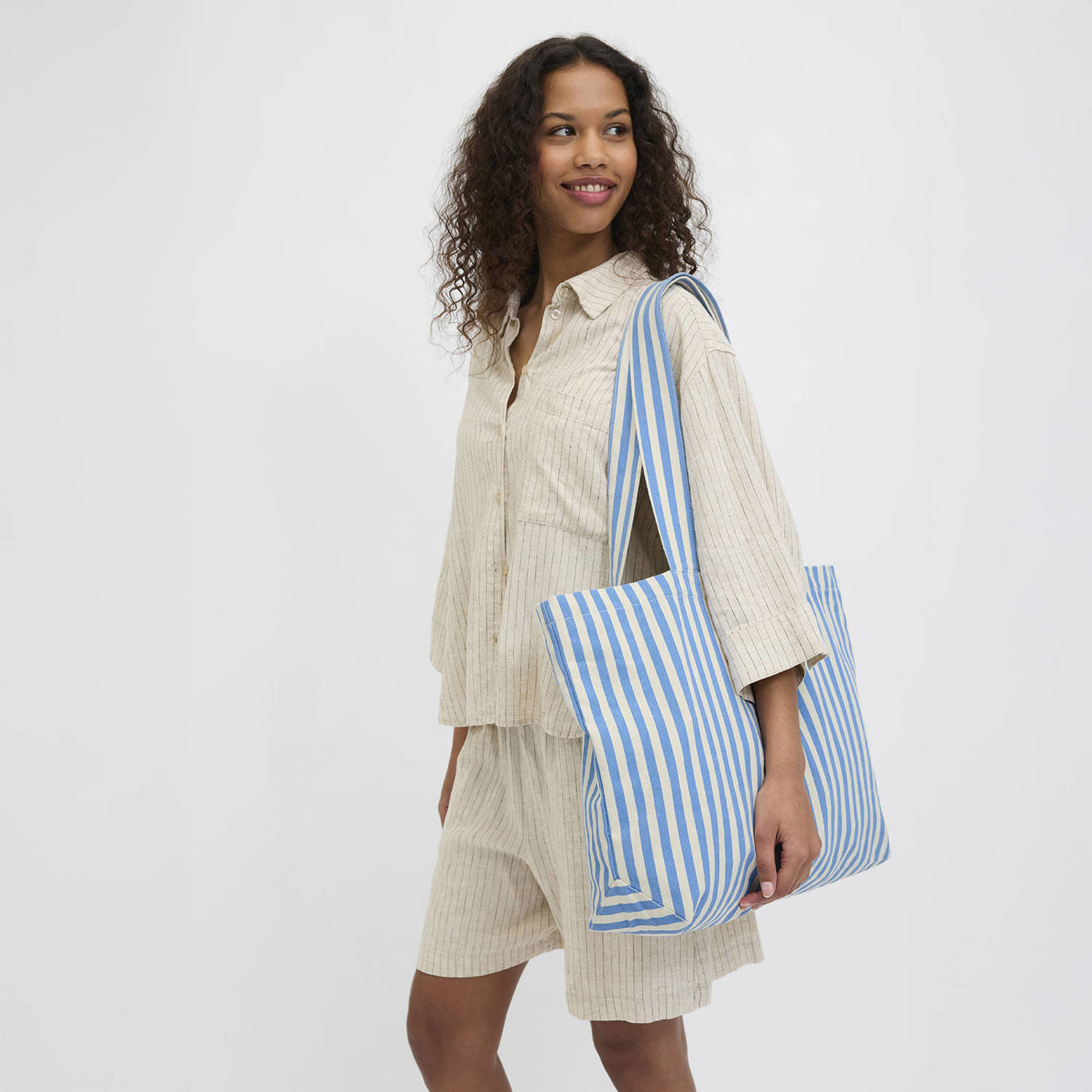 JJXX gestreepte shopper JXBETHANY blauw