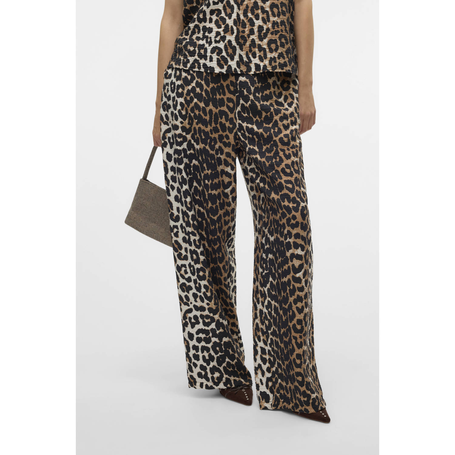 VERO MODA wide leg high waist casual broek bruin