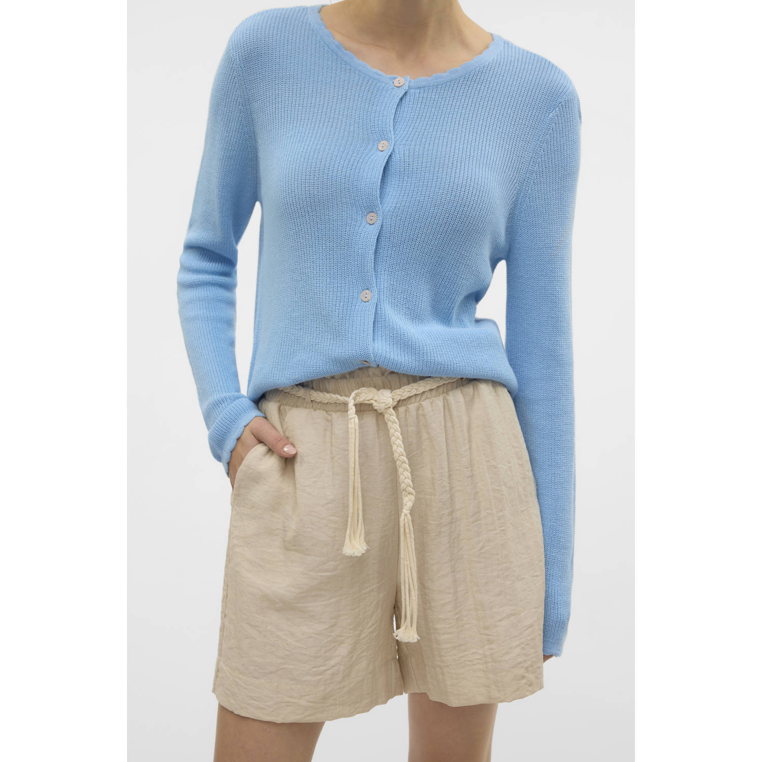 VERO MODA linnen regular waist casual short ecru