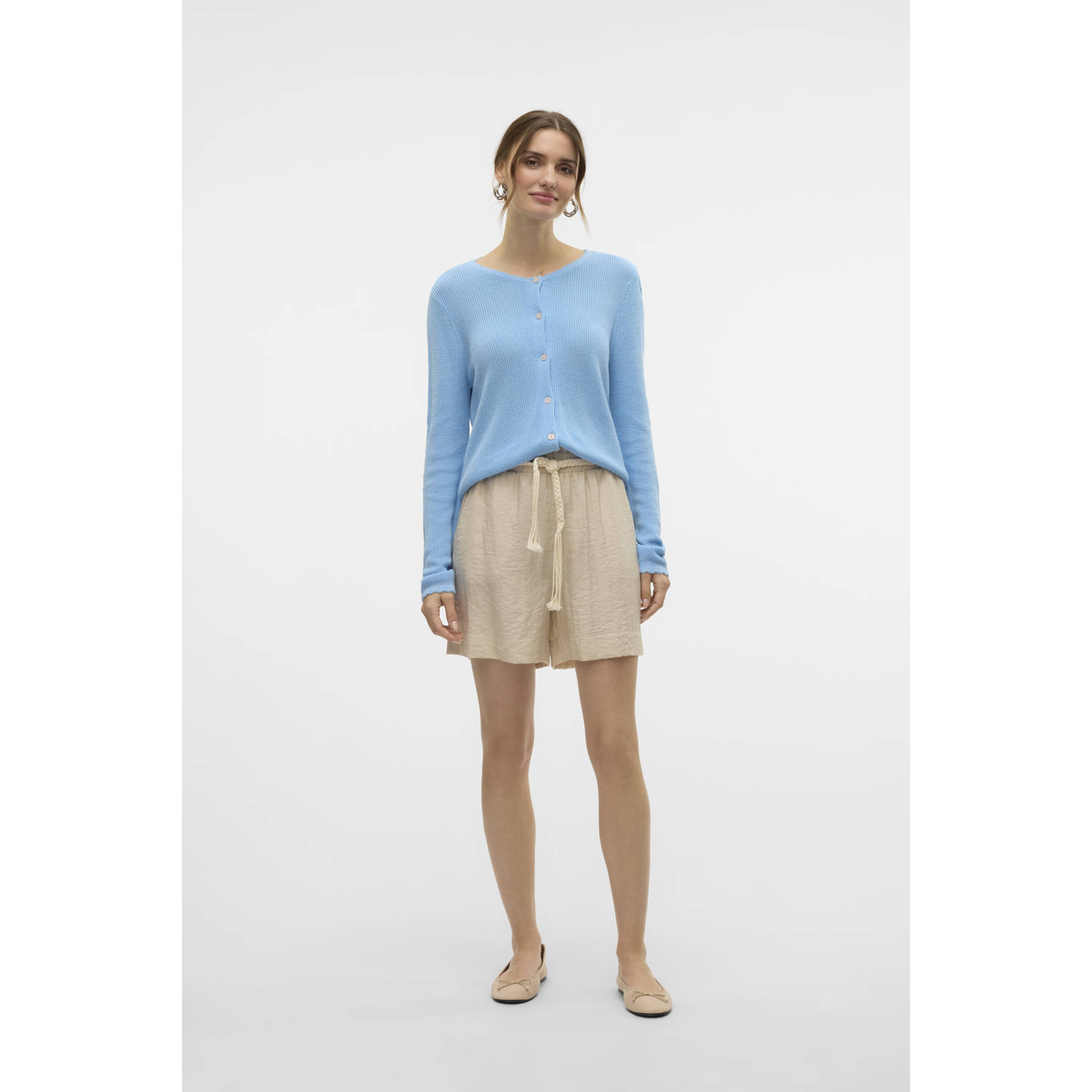 VERO MODA linnen regular waist casual short ecru