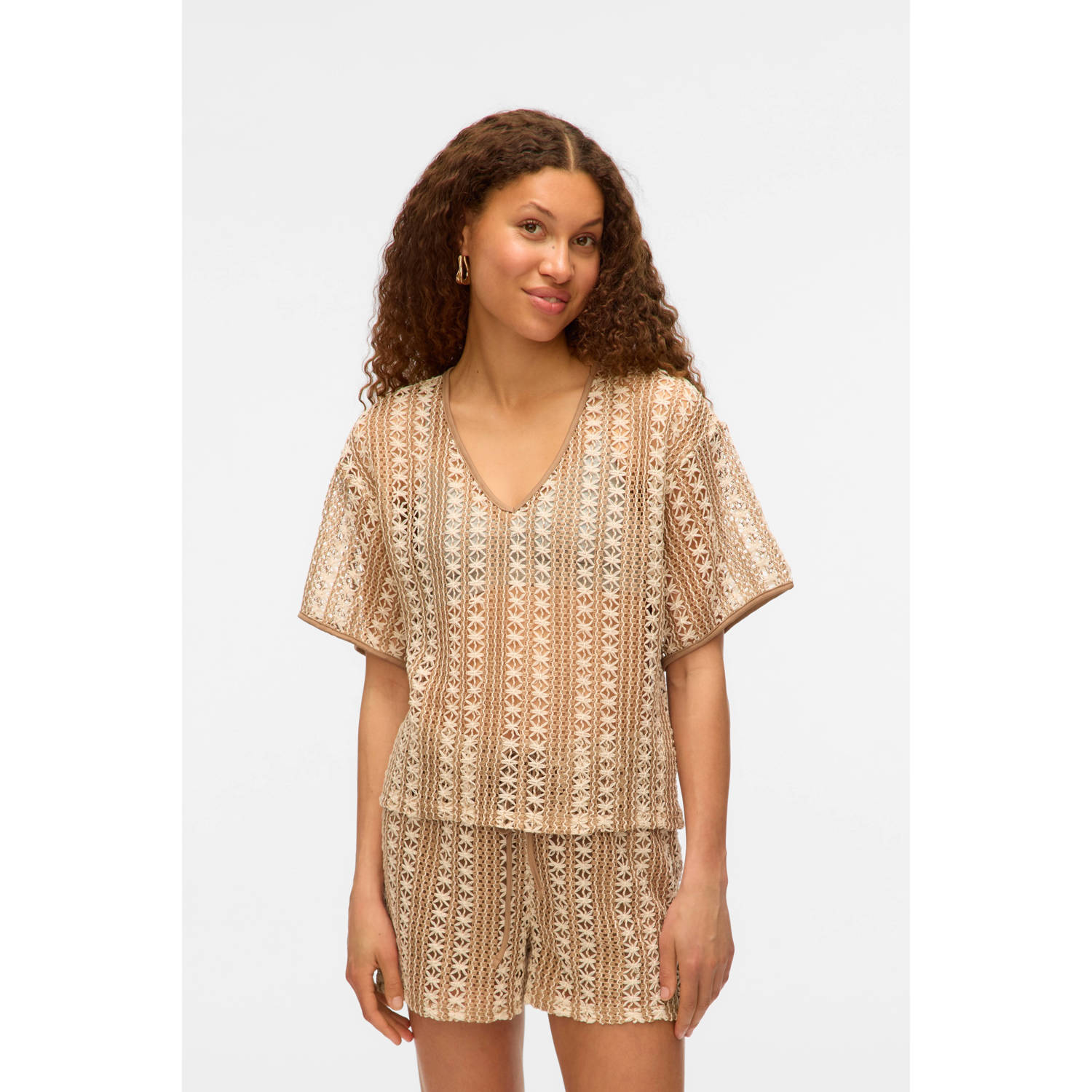 VERO MODA top lichtbruin crochet