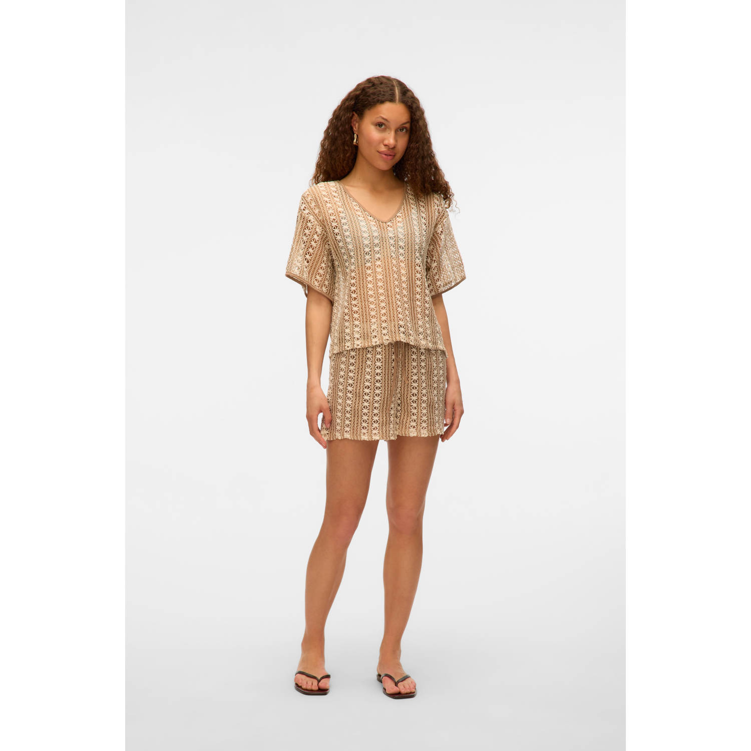 VERO MODA regular waist casual short camel gebreid