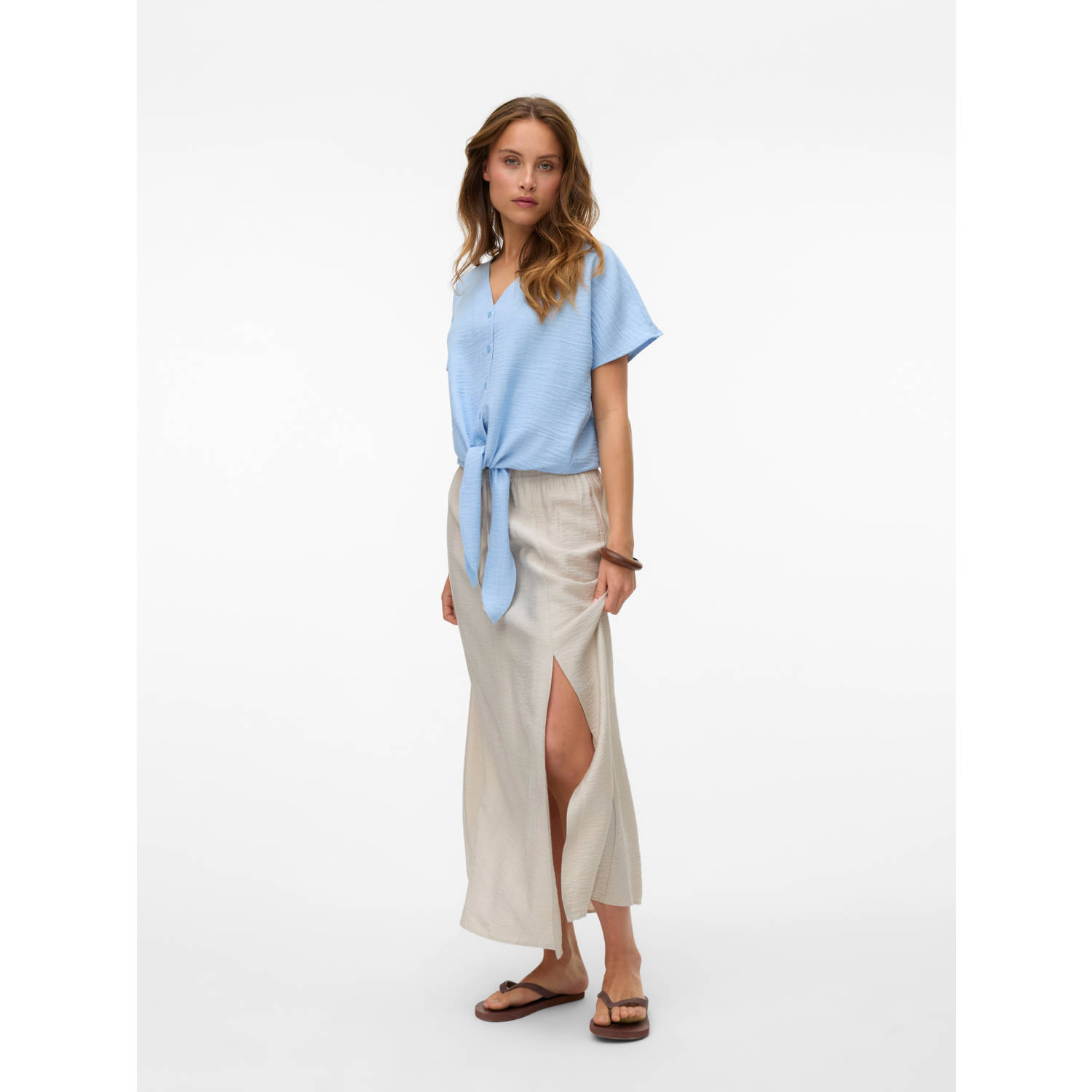 VERO MODA midi rok lichtgrijs