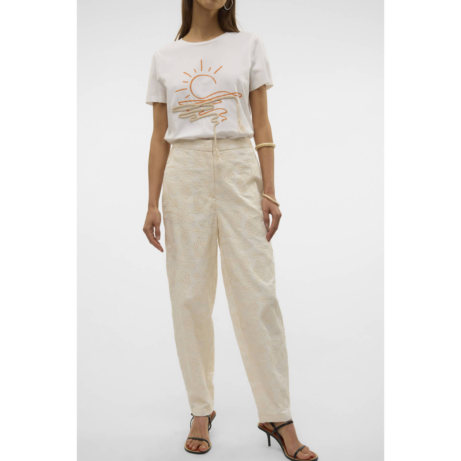 VERO MODA tapered high waist casual broek ecru