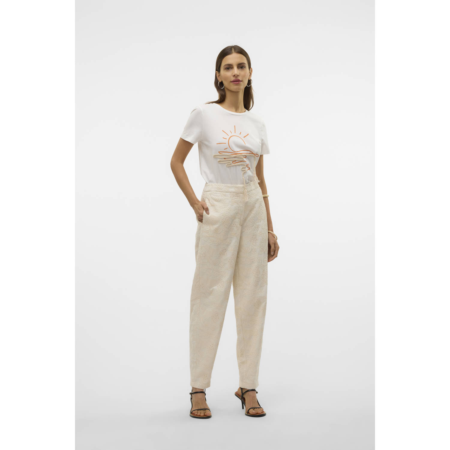 VERO MODA tapered high waist casual broek ecru