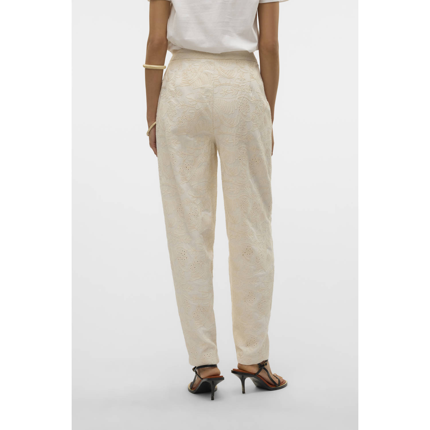 VERO MODA tapered high waist casual broek ecru