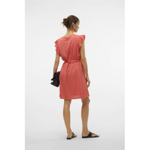 VERO MODA zomerjurk broderie koraalrood afbeelding