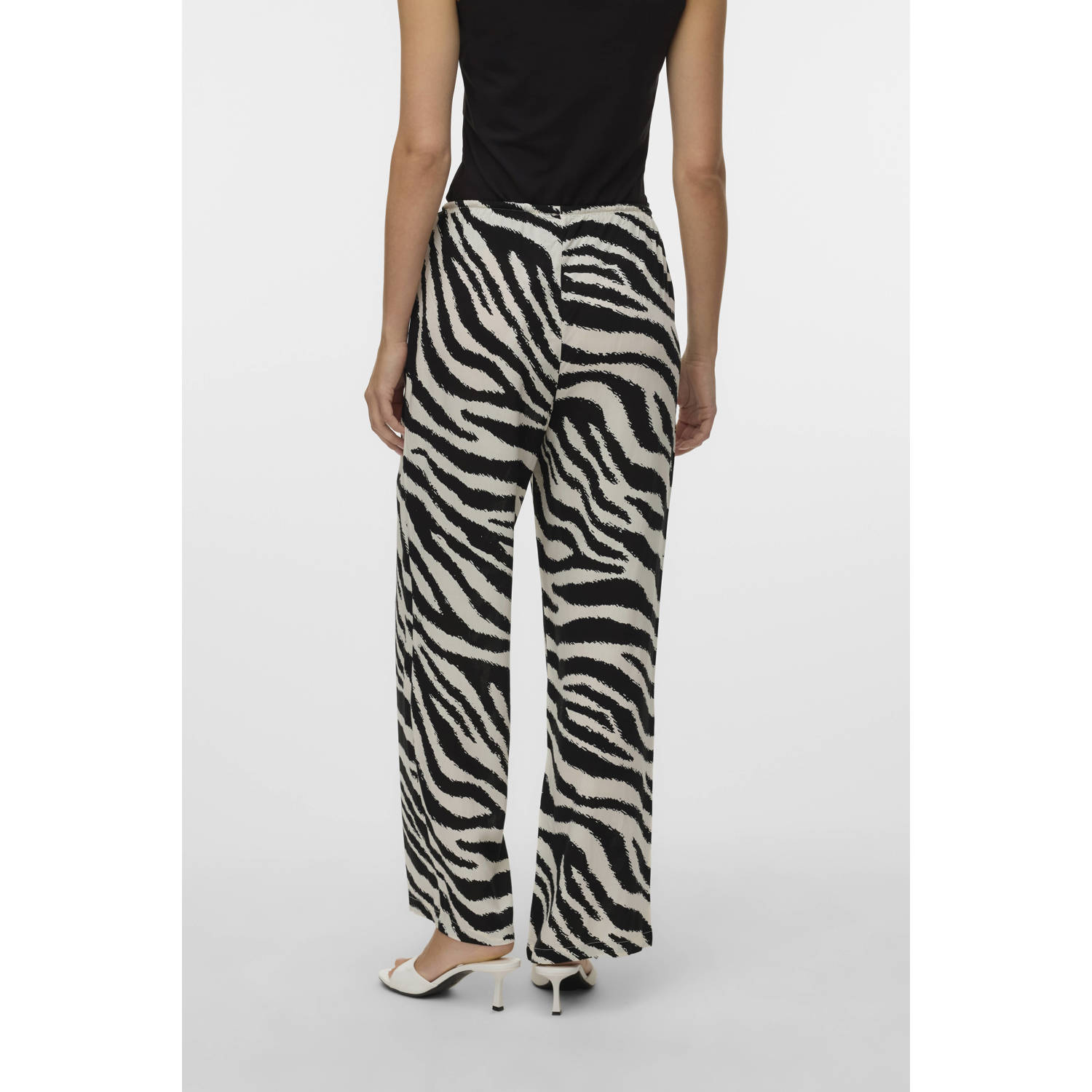 VERO MODA wide leg regular waist casual broek zwart