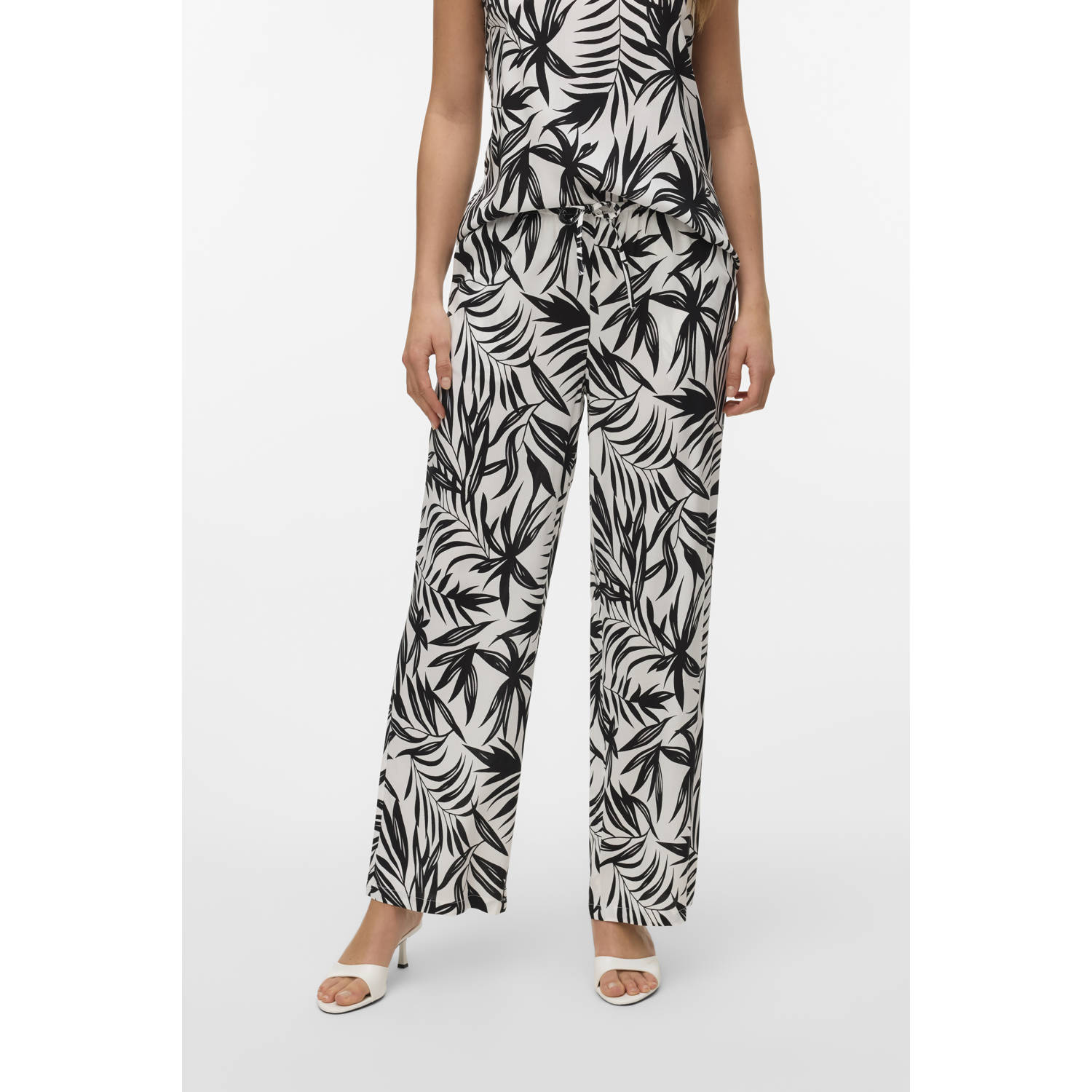 VERO MODA wide leg regular waist casual broek wit