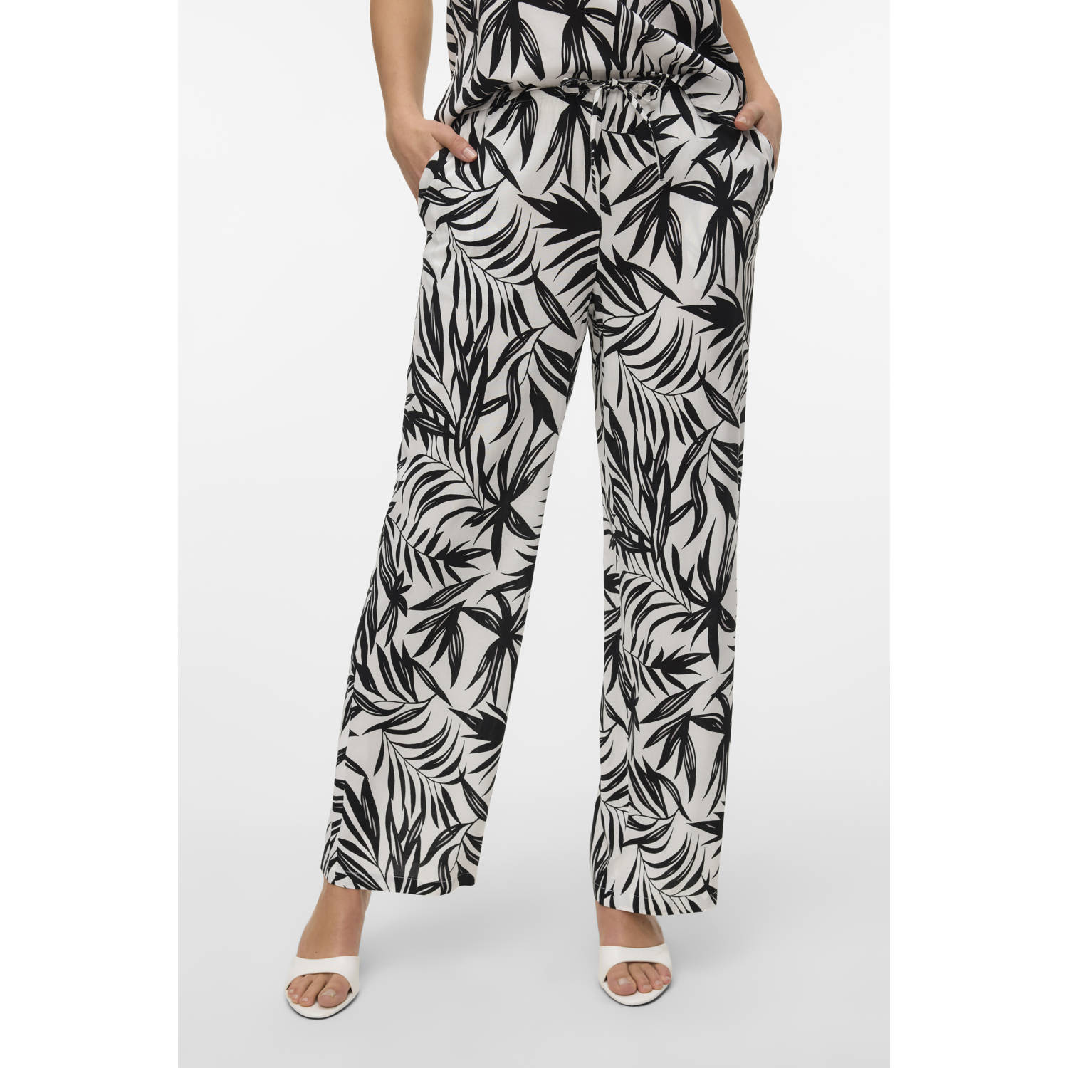 VERO MODA wide leg regular waist casual broek wit