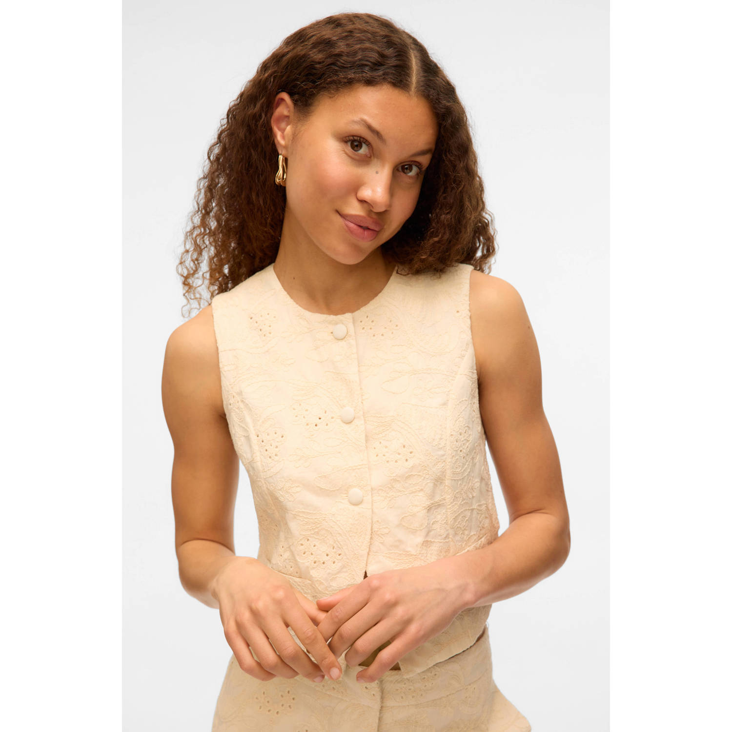 VERO MODA gilet ecru broderie