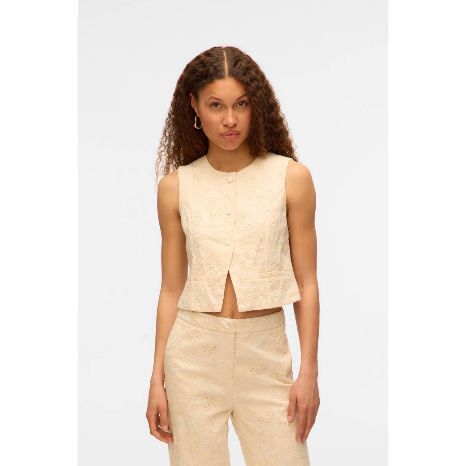 VERO MODA gilet ecru broderie