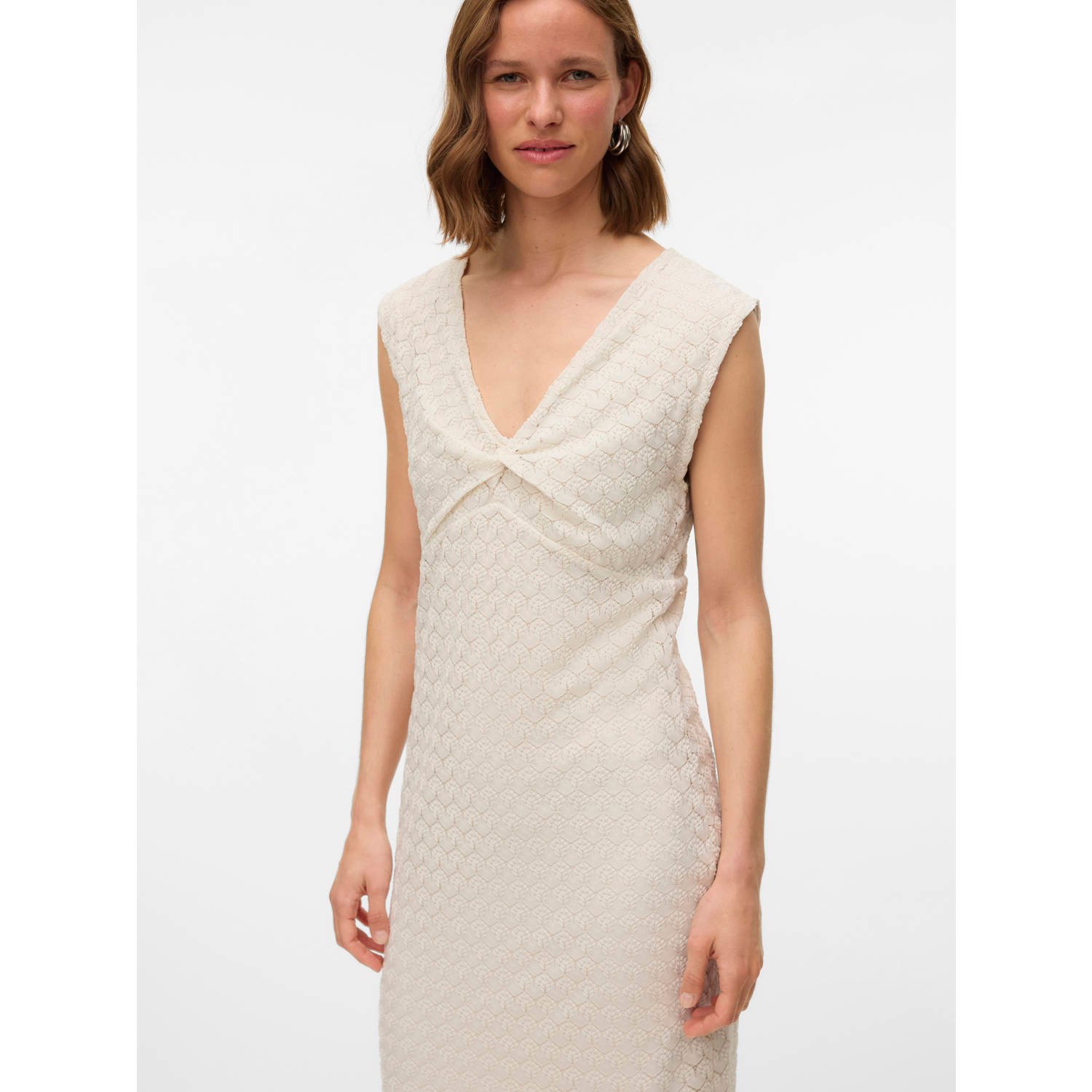 VERO MODA midi jurk crochet ecru