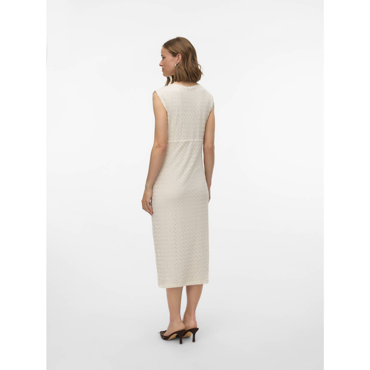 VERO MODA midi jurk crochet ecru