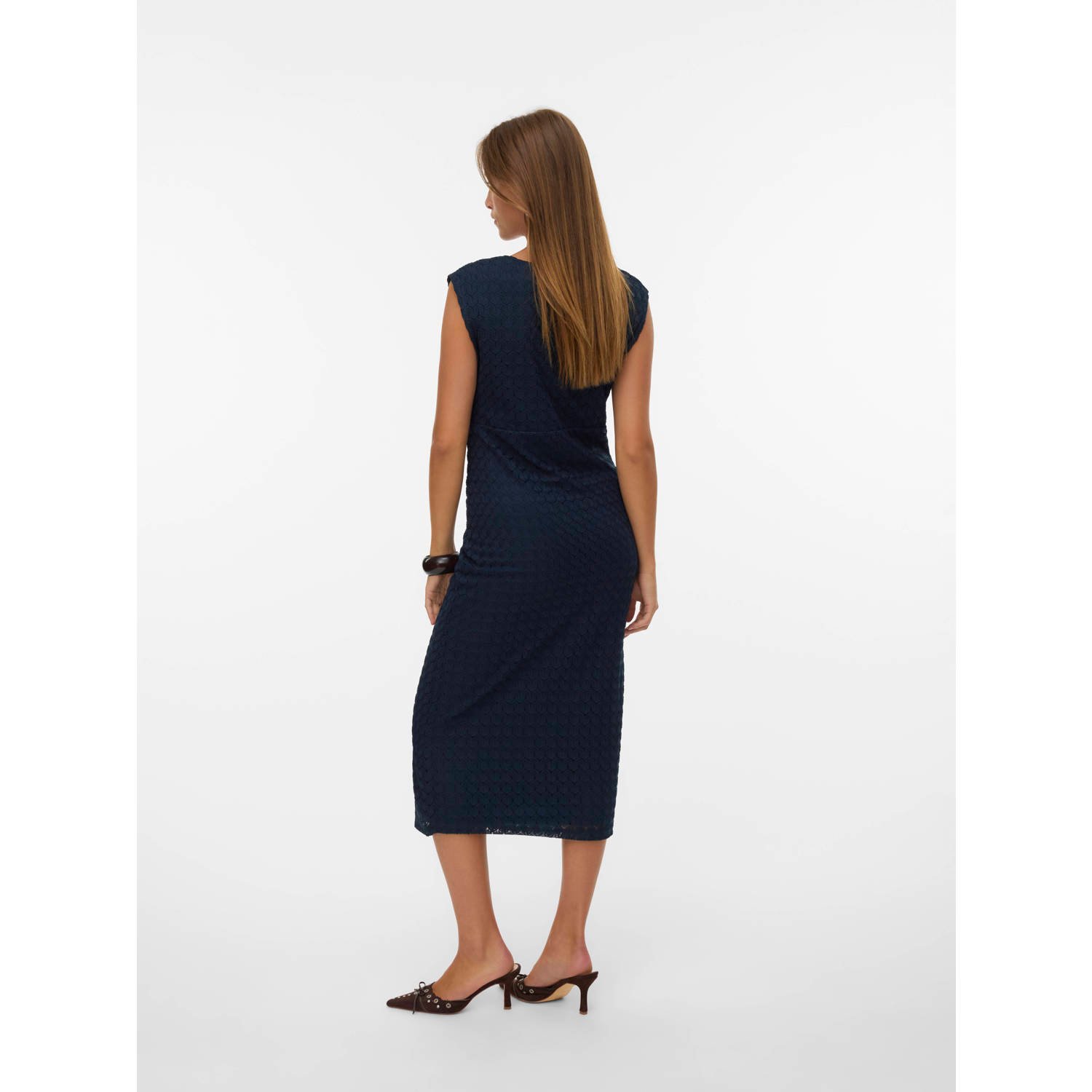 VERO MODA midi jurk crochet donkerblauw