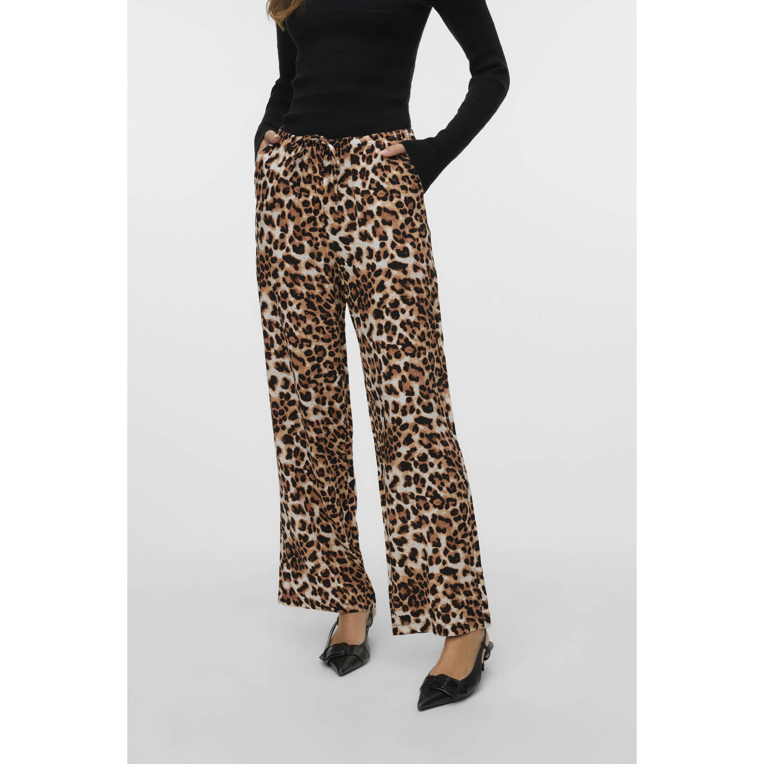 VERO MODA wide leg regular waist casual broek bruin