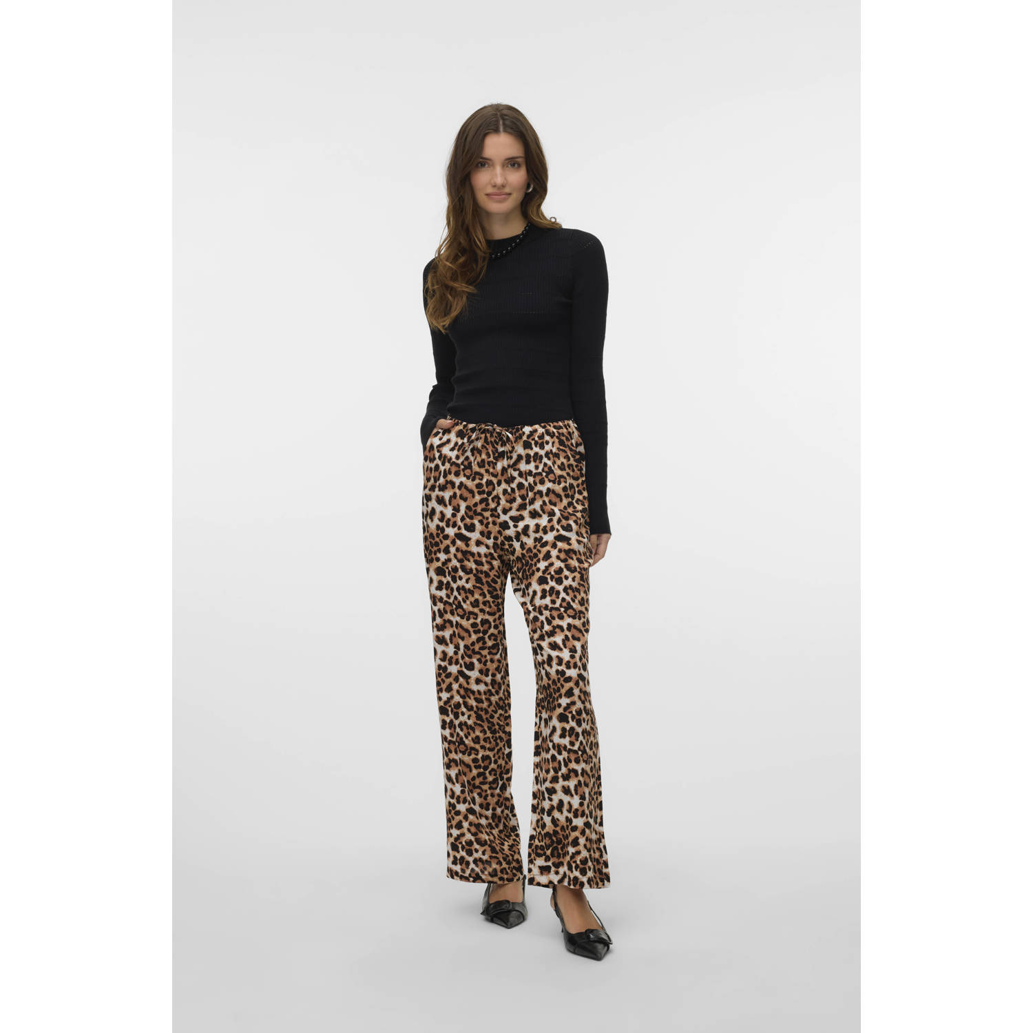 VERO MODA wide leg regular waist casual broek bruin