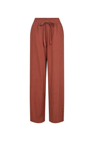 linnen wide leg high waist broek donker oranje