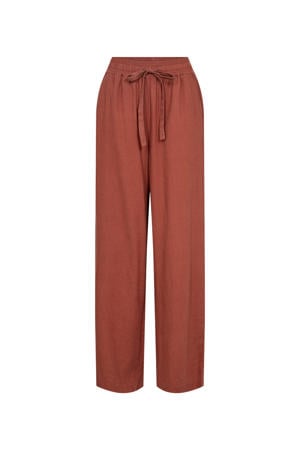 linnen wide leg high waist broek donker oranje