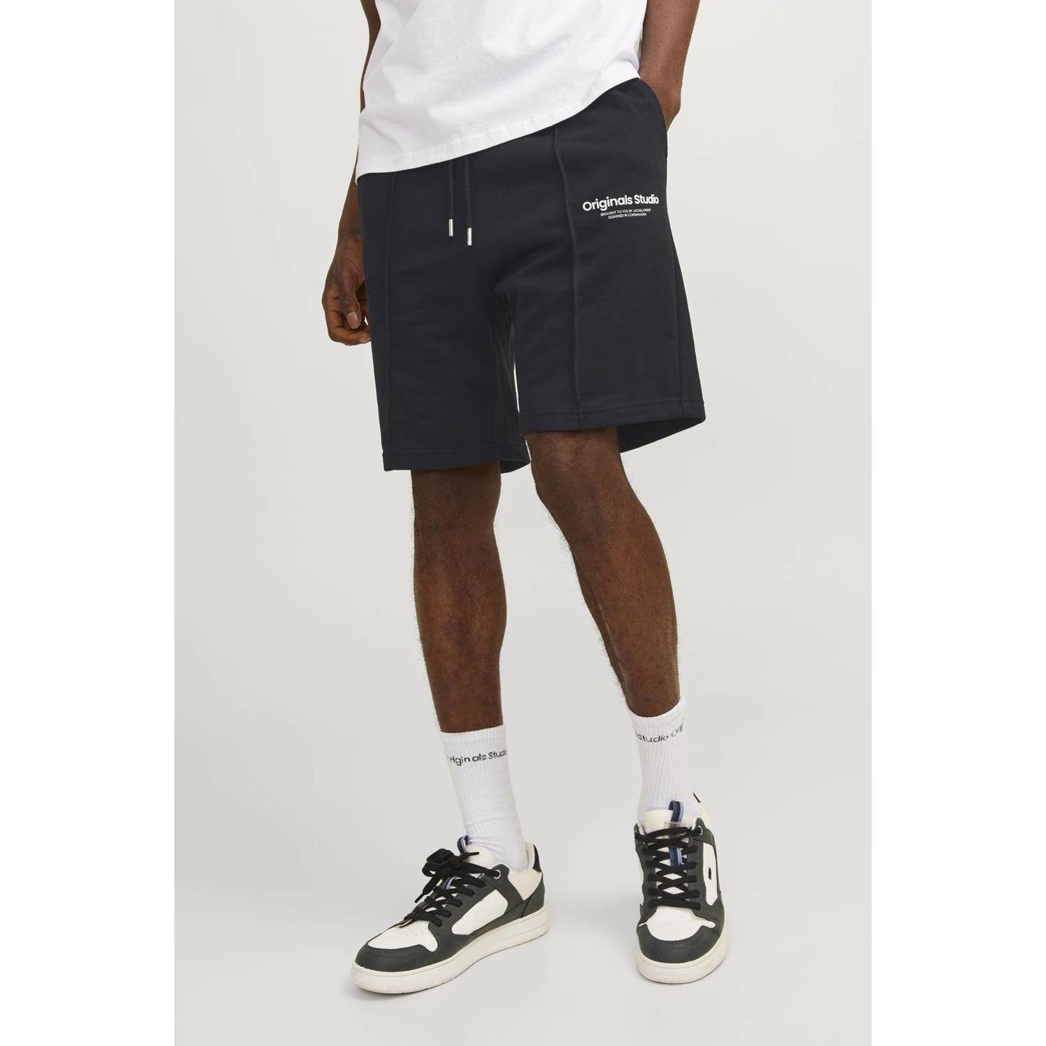JACK & JONES PANTS STUDIO loose fit short JPSTKANE met logo black