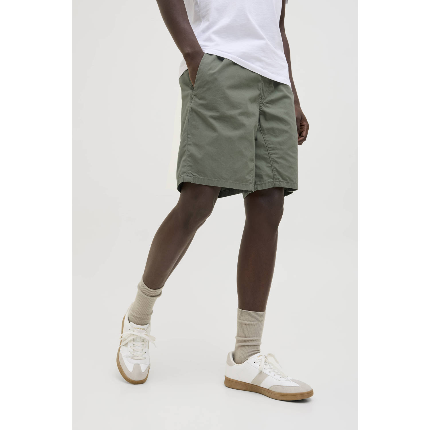 JACK & JONES PANTS STUDIO relaxed casual short donkergroen