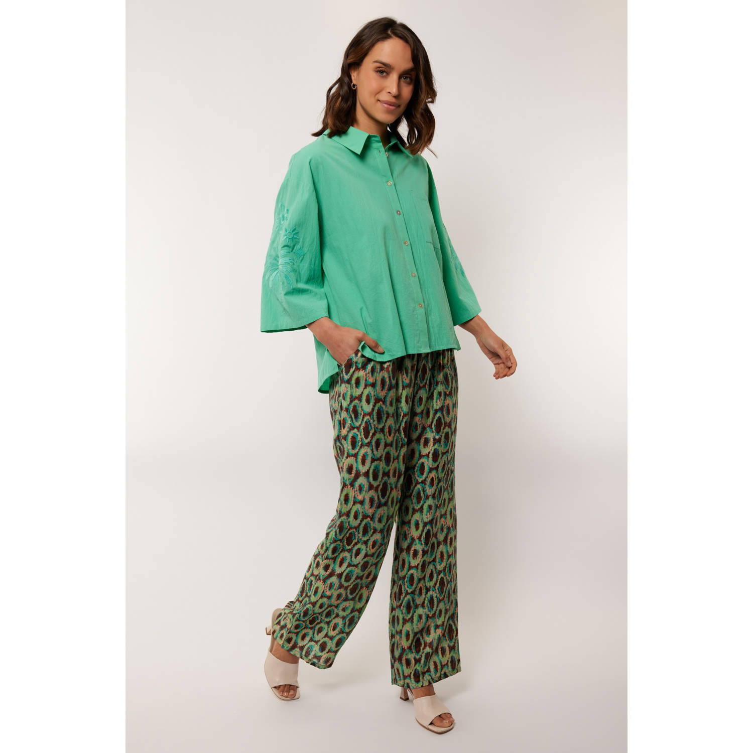 G-maxx wide leg high waist broek donkergroen
