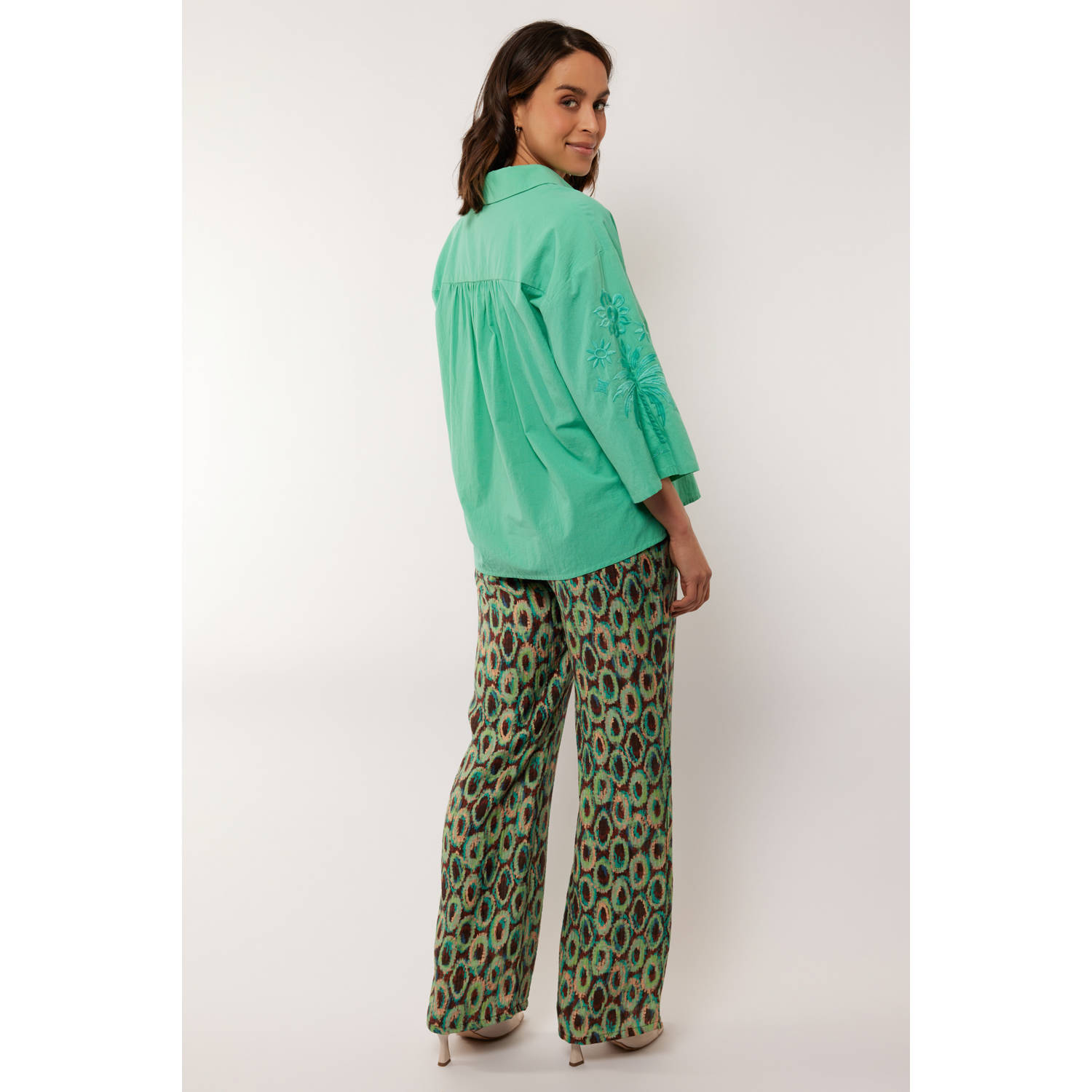 G-maxx wide leg high waist broek donkergroen