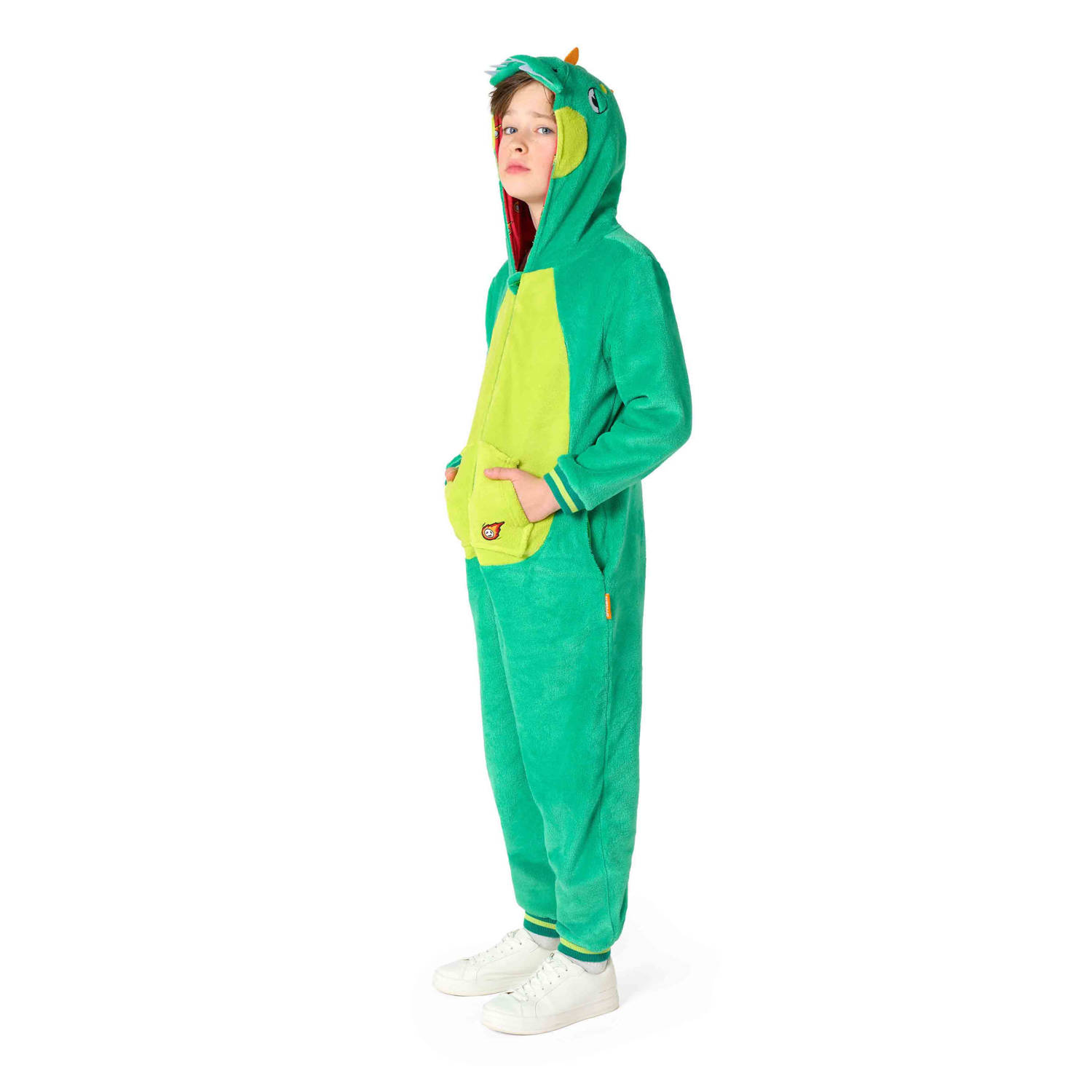OppoSuits onesie dinosaurus groen lichtgroen oranje