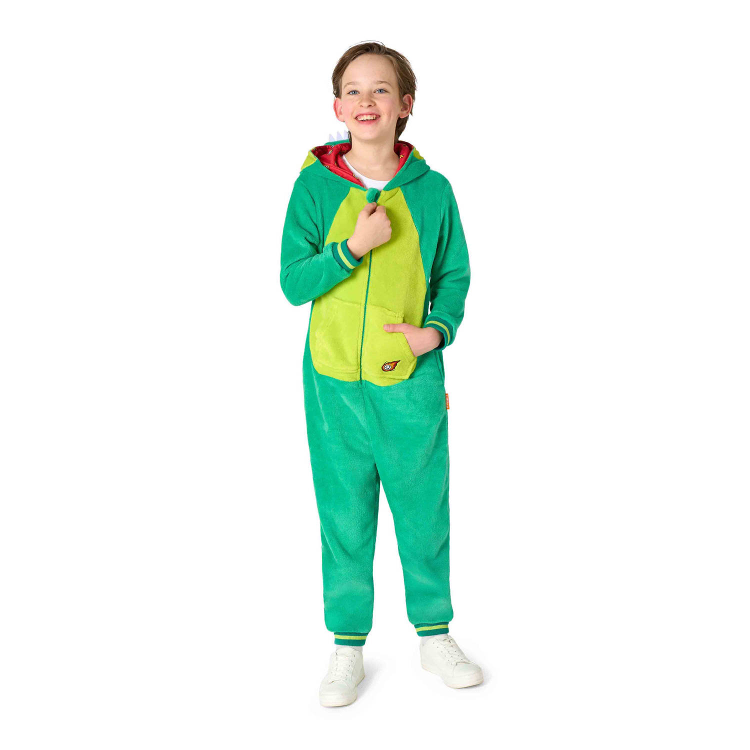 OppoSuits onesie dinosaurus groen lichtgroen oranje