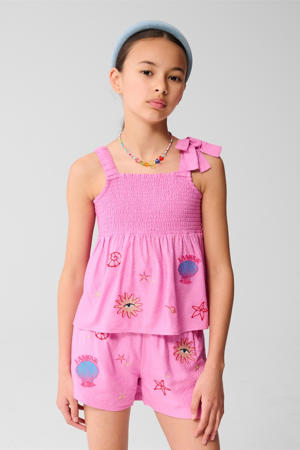 mouwloze top roze