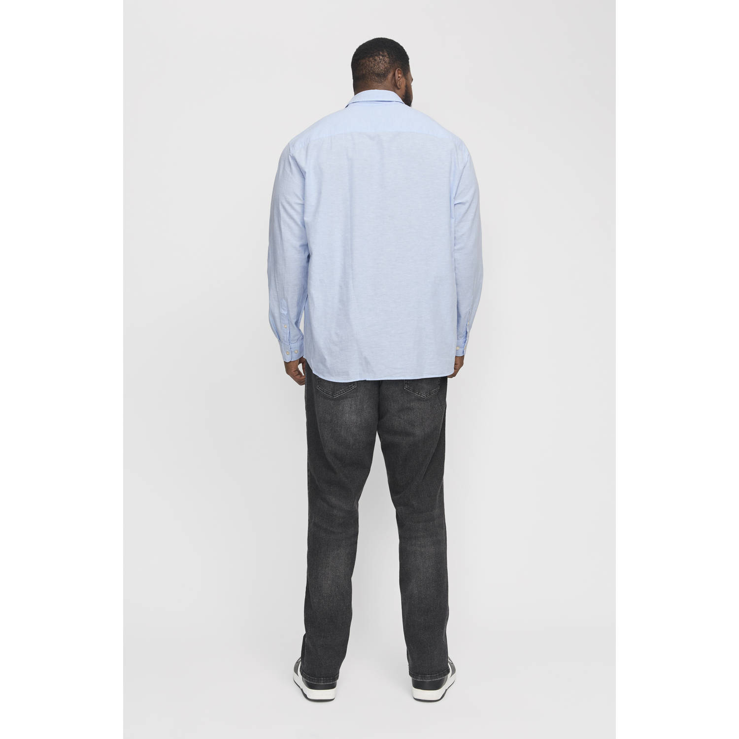 JACK & JONES PLUS SIZE linnen casual overhemd lichtblauw