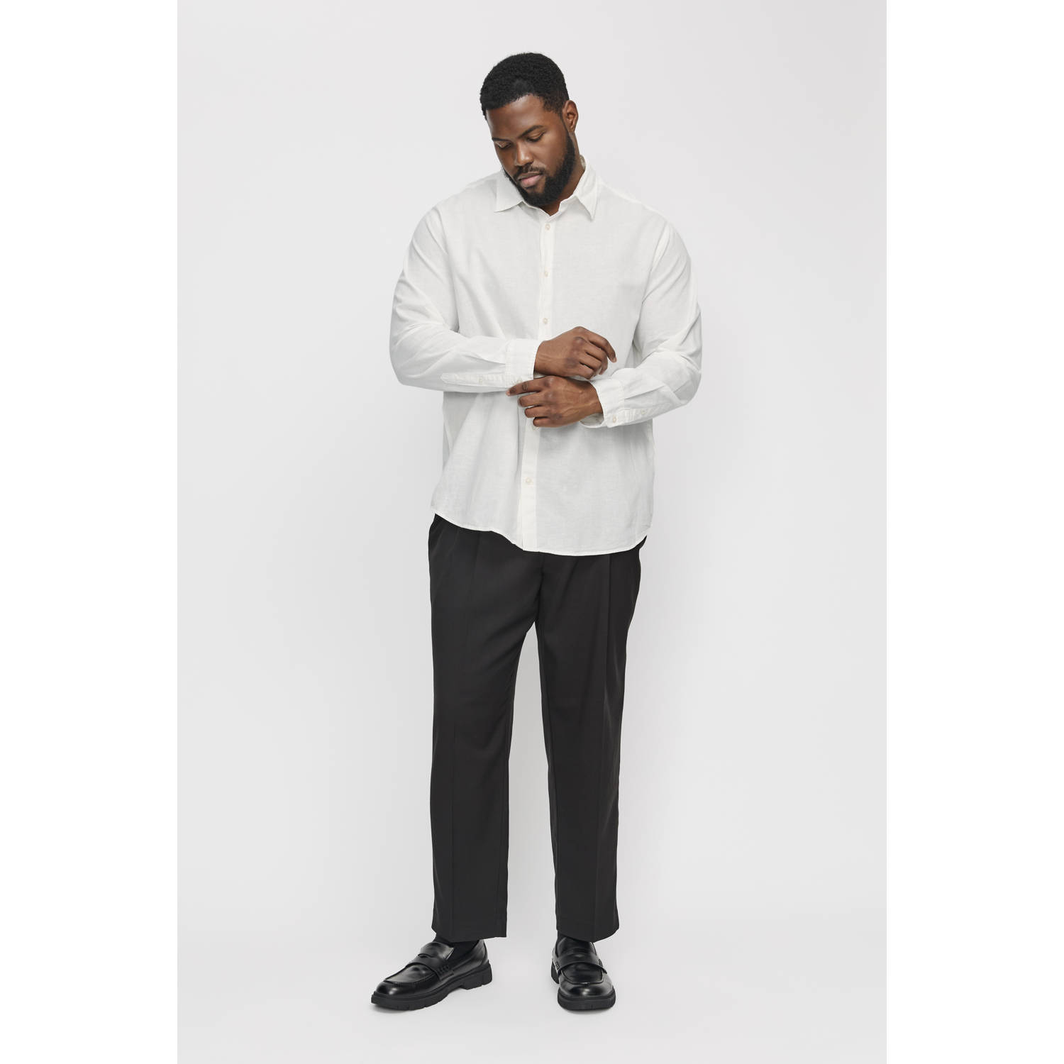 JACK & JONES PLUS SIZE linnen casual overhemd wit