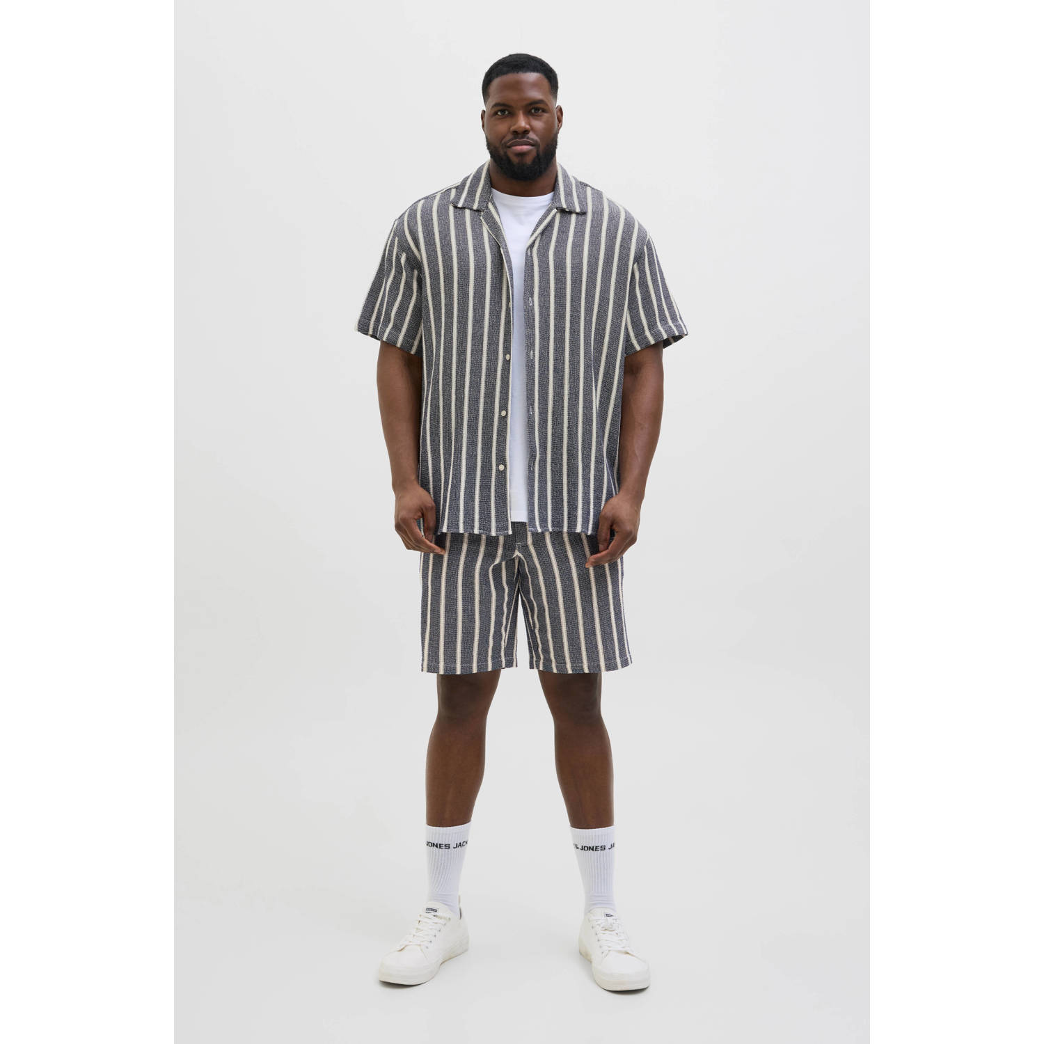 JACK & JONES PLUS SIZE casual overhemd met textuur blauw