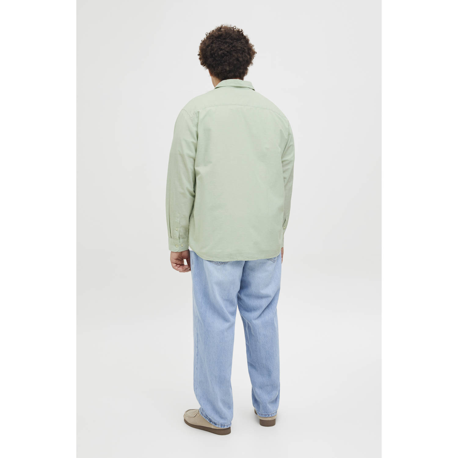 JACK & JONES PLUS SIZE linnen casual overhemd lichtgroen